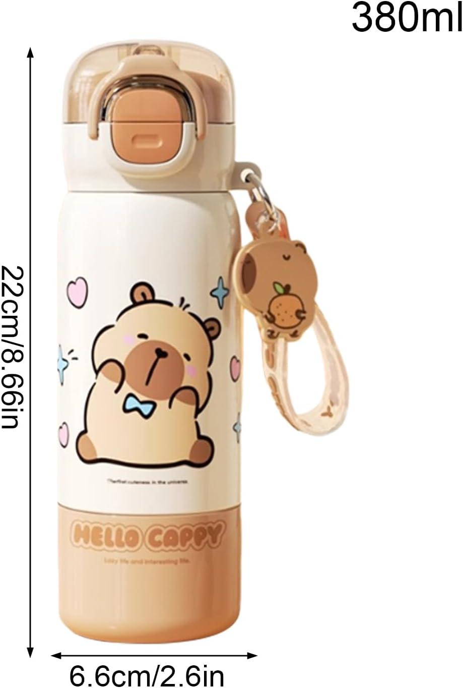 image:imageGourde Sportive Mignonne Mug En Acier Inoxydable Design Capybara Avec Couvercle Paille Bouteille DEau De Boisson Pour cole Bureaux Voyage Intrieur Extrieur Maison Famille AdultesBlanc