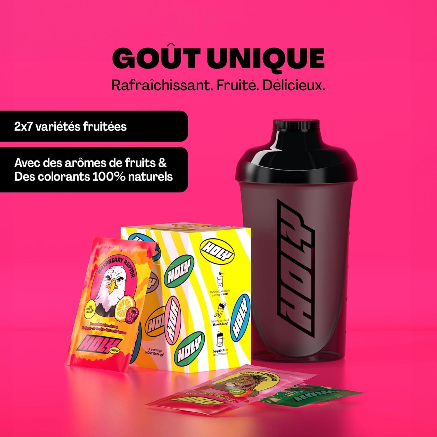 image:imageHOLY Energy Starter Set Focus Drink 2x7 portions au got fruit et intense Boost par NewCaff ampamp extrait de th vert Vgtalien sans sucre armes de fruits 100 naturels