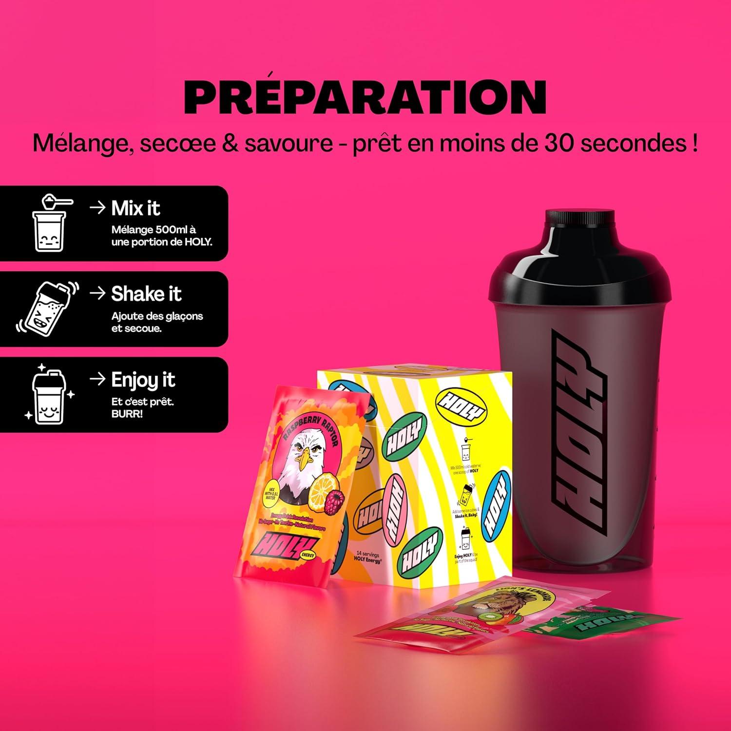 image:imageHOLY Energy Starter Set Focus Drink 2x7 portions au got fruit et intense Boost par NewCaff ampamp extrait de th vert Vgtalien sans sucre armes de fruits 100 naturels