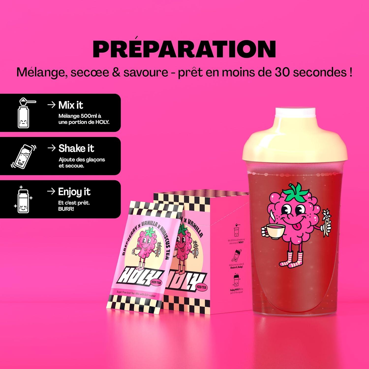 image:imageHOLY Iced Tea Bote de 10 sachets Acai x Hibiscus avec poudre au got daai et dhibiscus 10 portions avec antioxydants Th glac sans sucre Vgtalien avec armes 100 naturelsFramboise