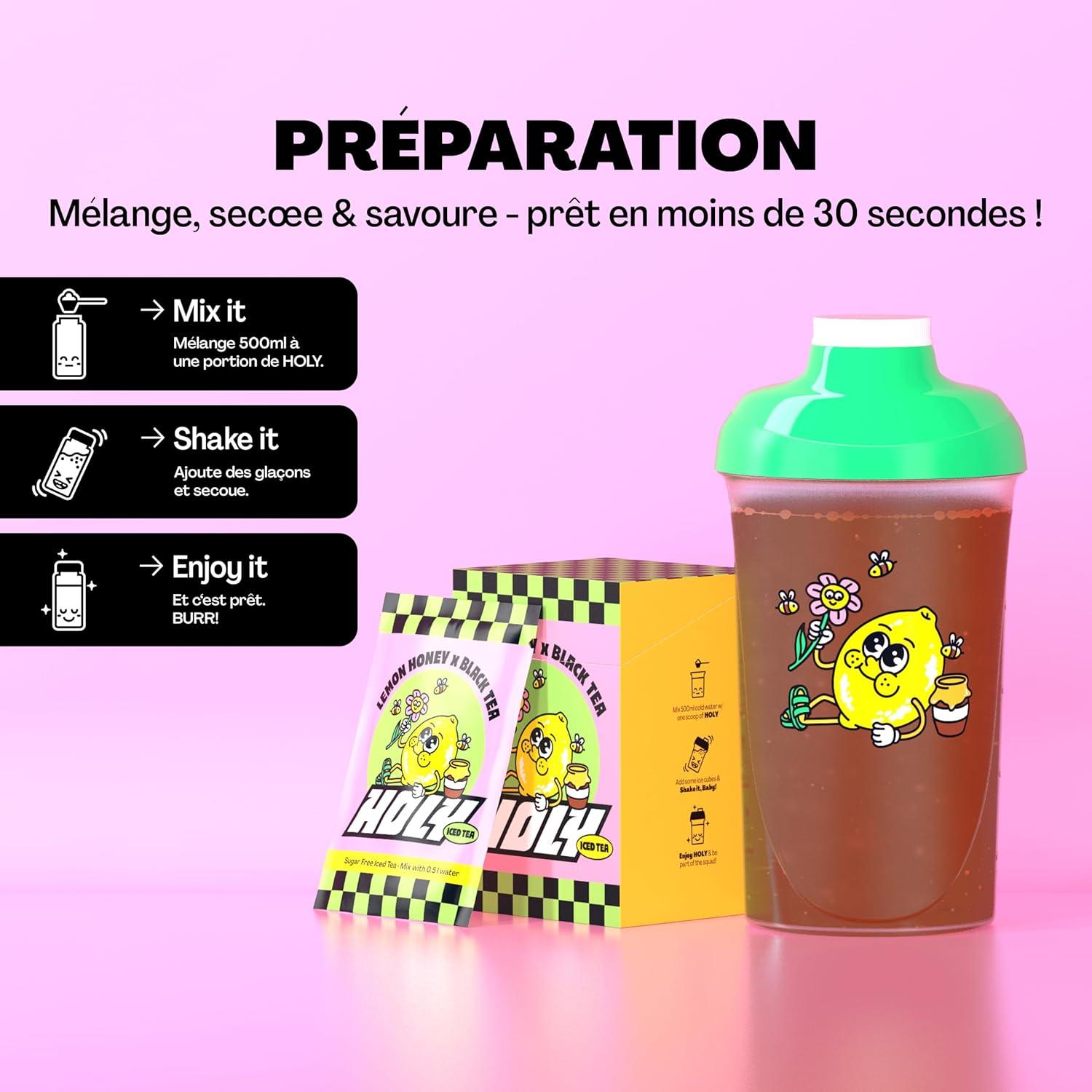 image:imageHOLY Iced Tea Bote de 10 sachets Acai x Hibiscus avec poudre au got daai et dhibiscus 10 portions avec antioxydants Th glac sans sucre Vgtalien avec armes 100 naturelsLemon Honey