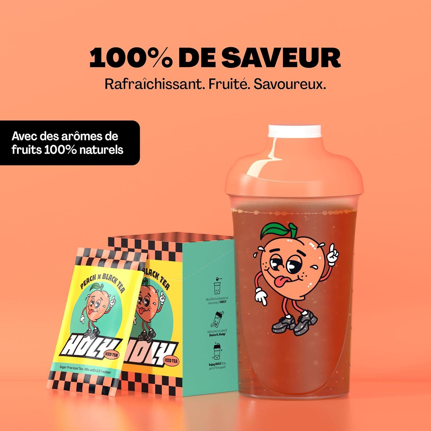 image:imageHOLY Iced Tea Bote de 10 sachets Acai x Hibiscus avec poudre au got daai et dhibiscus 10 portions avec antioxydants Th glac sans sucre Vgtalien avec armes 100 naturelsPeach x Nectrarine