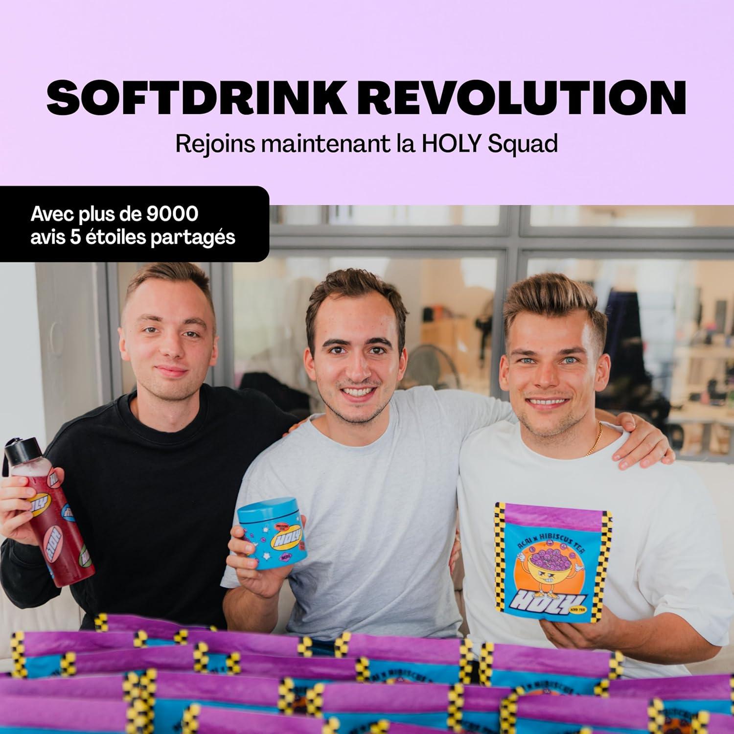 image:imageHOLY Iced Tea Bote de 10 sachets Acai x Hibiscus avec poudre au got daai et dhibiscus 10 portions avec antioxydants Th glac sans sucre Vgtalien avec armes 100 naturelsMre