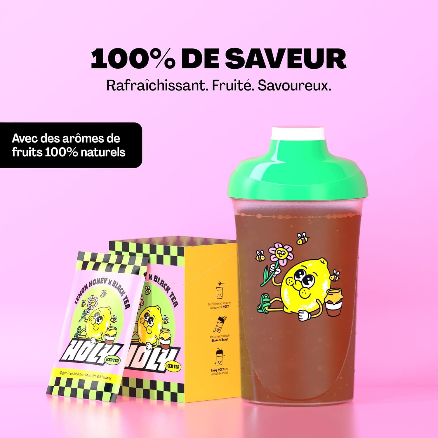 image:imageHOLY Iced Tea Bote de 10 sachets Acai x Hibiscus avec poudre au got daai et dhibiscus 10 portions avec antioxydants Th glac sans sucre Vgtalien avec armes 100 naturelsLemon Honey