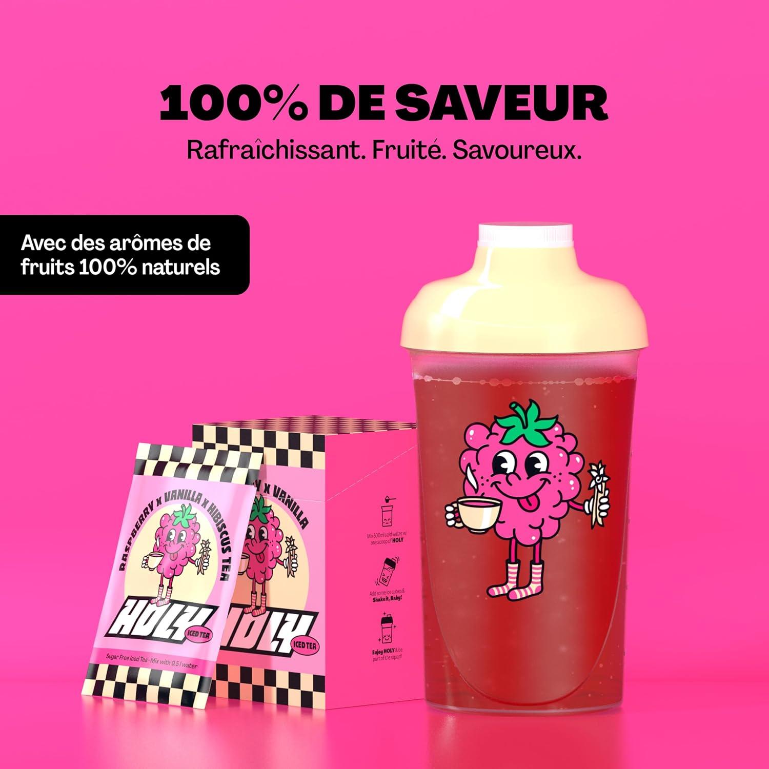 image:imageHOLY Iced Tea Bote de 10 sachets Acai x Hibiscus avec poudre au got daai et dhibiscus 10 portions avec antioxydants Th glac sans sucre Vgtalien avec armes 100 naturelsFramboise