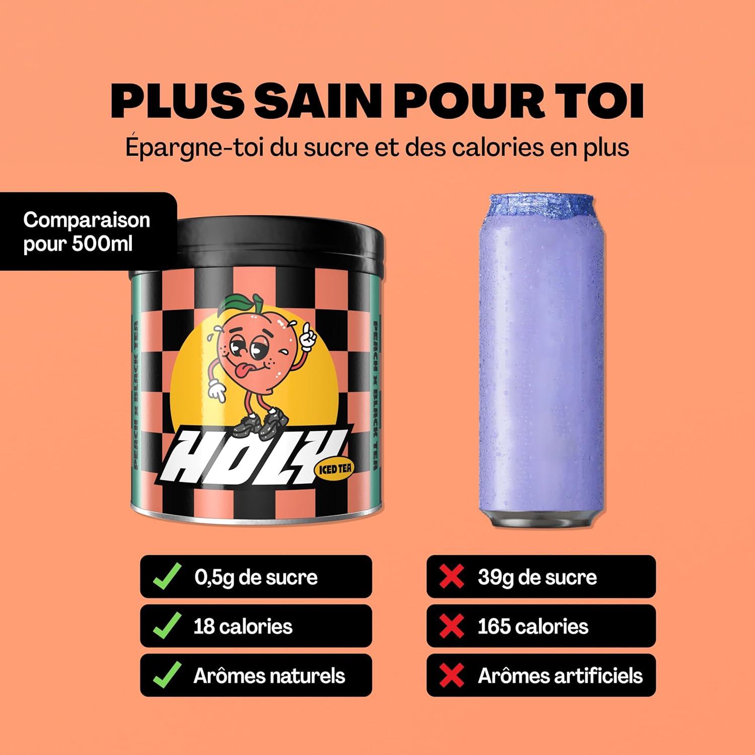 image:imageHOLY Iced Tea Bote de 10 sachets Acai x Hibiscus avec poudre au got daai et dhibiscus 10 portions avec antioxydants Th glac sans sucre Vgtalien avec armes 100 naturelsPeach x Nectrarine