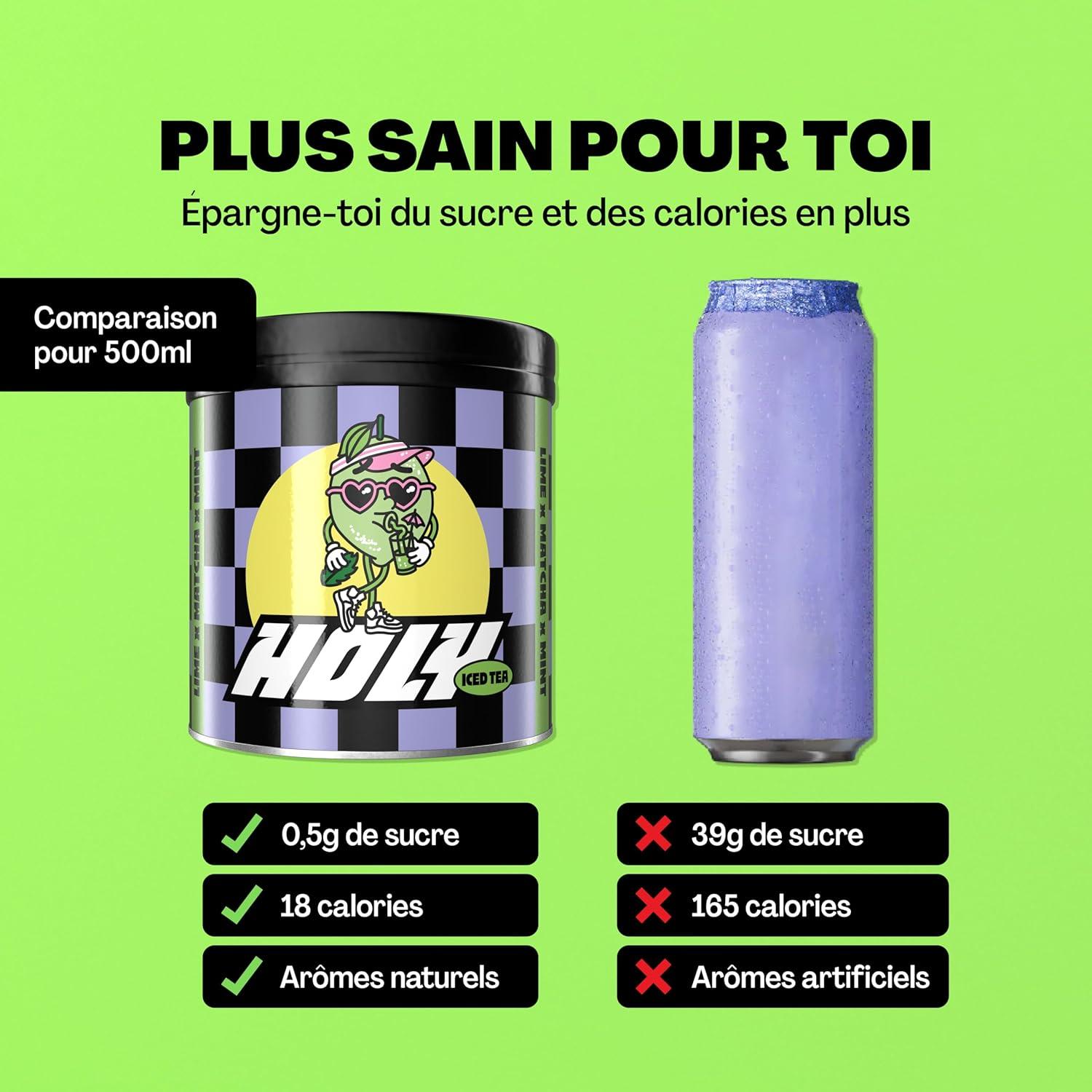 image:imageHOLY Iced Tea Bote de 10 sachets Acai x Hibiscus avec poudre au got daai et dhibiscus 10 portions avec antioxydants Th glac sans sucre Vgtalien avec armes 100 naturelsLime x Matcha x Mint