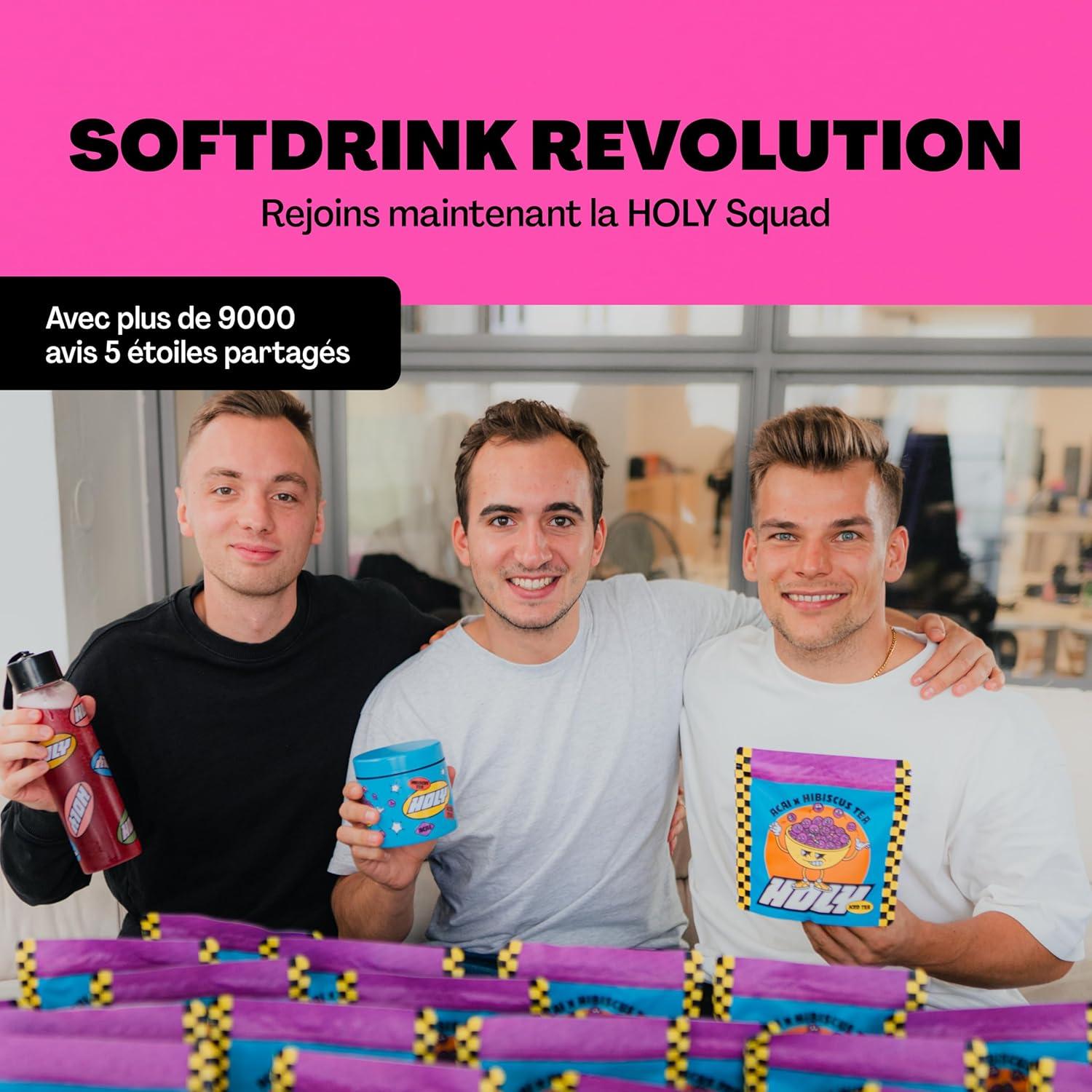 image:imageHOLY Iced Tea Bote de 10 sachets Acai x Hibiscus avec poudre au got daai et dhibiscus 10 portions avec antioxydants Th glac sans sucre Vgtalien avec armes 100 naturelsFramboise
