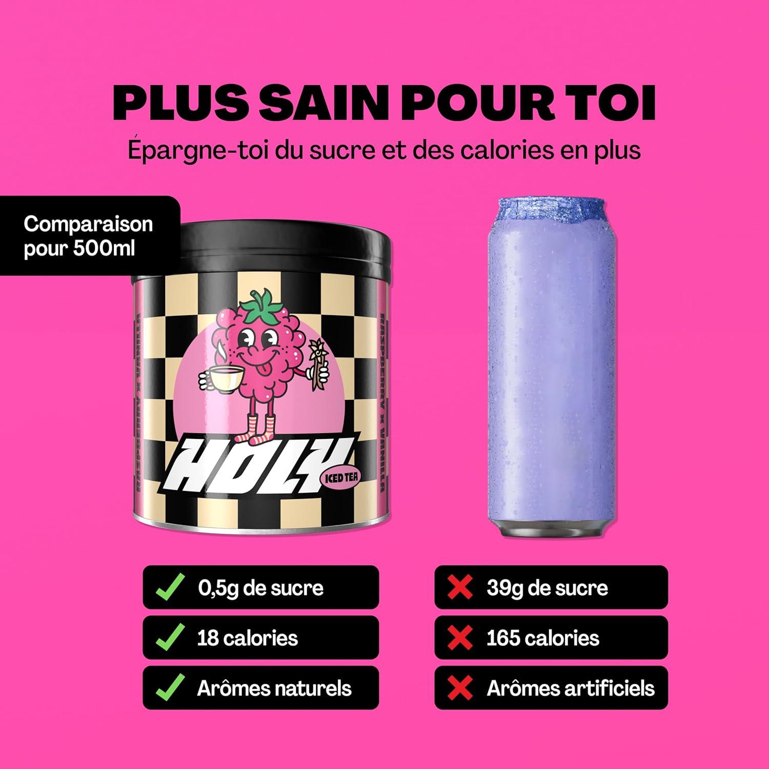 image:imageHOLY Iced Tea Bote de 10 sachets Acai x Hibiscus avec poudre au got daai et dhibiscus 10 portions avec antioxydants Th glac sans sucre Vgtalien avec armes 100 naturelsFramboise