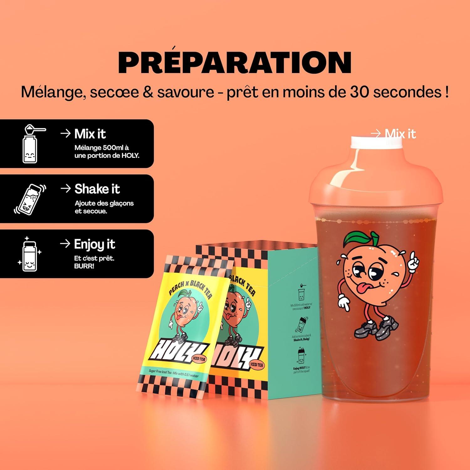 image:imageHOLY Iced Tea Bote de 10 sachets Acai x Hibiscus avec poudre au got daai et dhibiscus 10 portions avec antioxydants Th glac sans sucre Vgtalien avec armes 100 naturelsPeach x Nectrarine