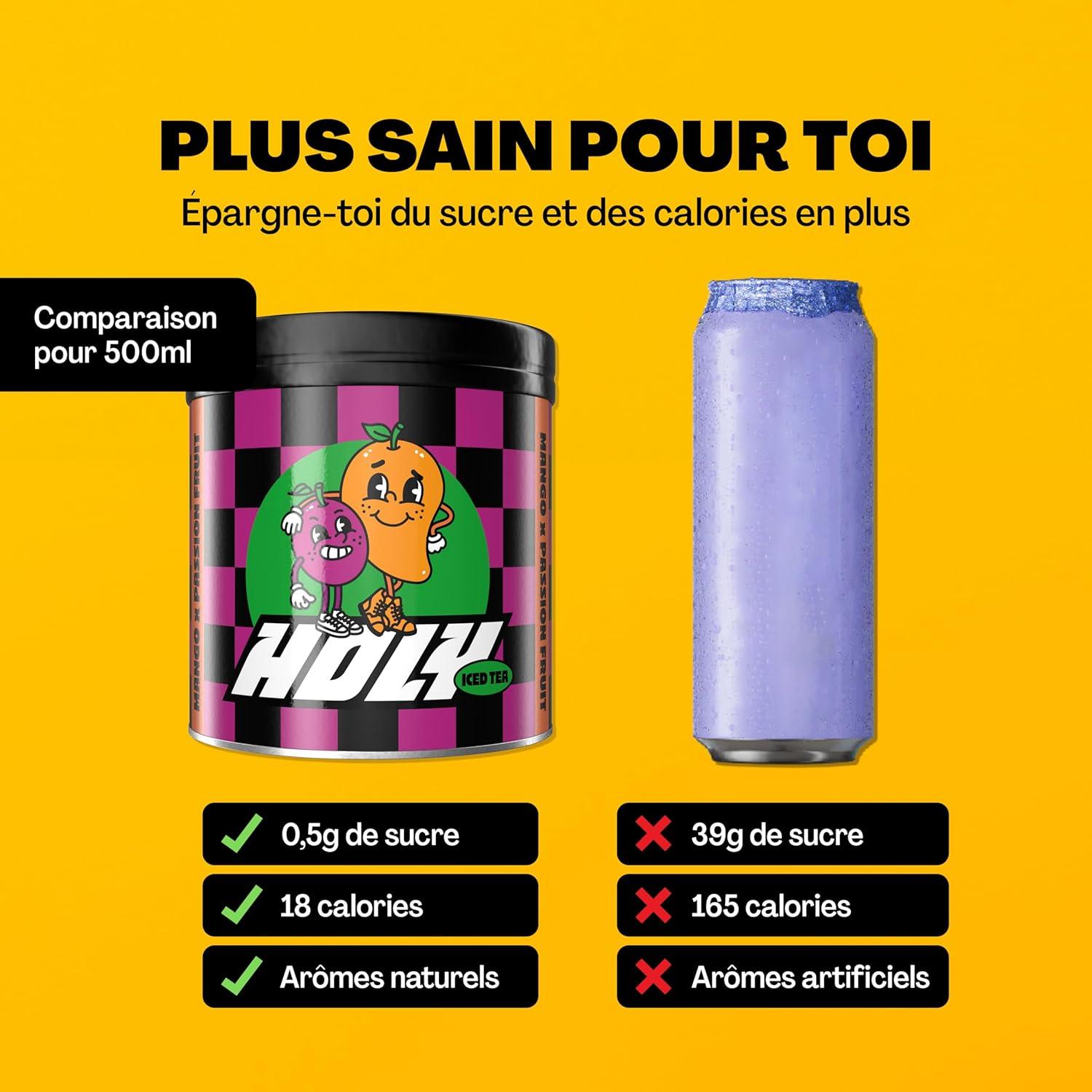 image:imageHOLY Iced Tea Bote de 10 sachets Acai x Hibiscus avec poudre au got daai et dhibiscus 10 portions avec antioxydants Th glac sans sucre Vgtalien avec armes 100 naturelsMango x Passionfruit