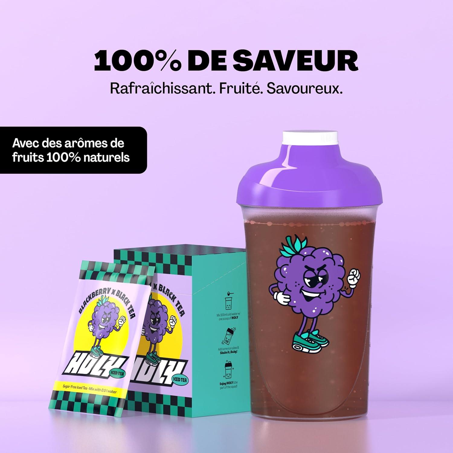 image:imageHOLY Iced Tea Bote de 10 sachets Acai x Hibiscus avec poudre au got daai et dhibiscus 10 portions avec antioxydants Th glac sans sucre Vgtalien avec armes 100 naturelsMre