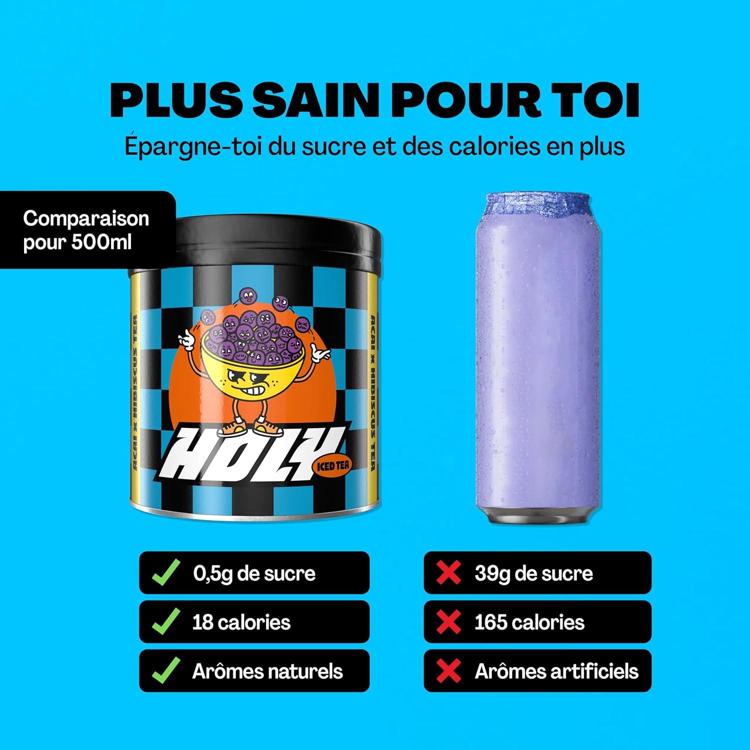 image:imageHOLY Iced Tea Bote de 10 sachets Acai x Hibiscus avec poudre au got daai et dhibiscus 10 portions avec antioxydants Th glac sans sucre Vgtalien avec armes 100 naturelsAa x Hibiscus