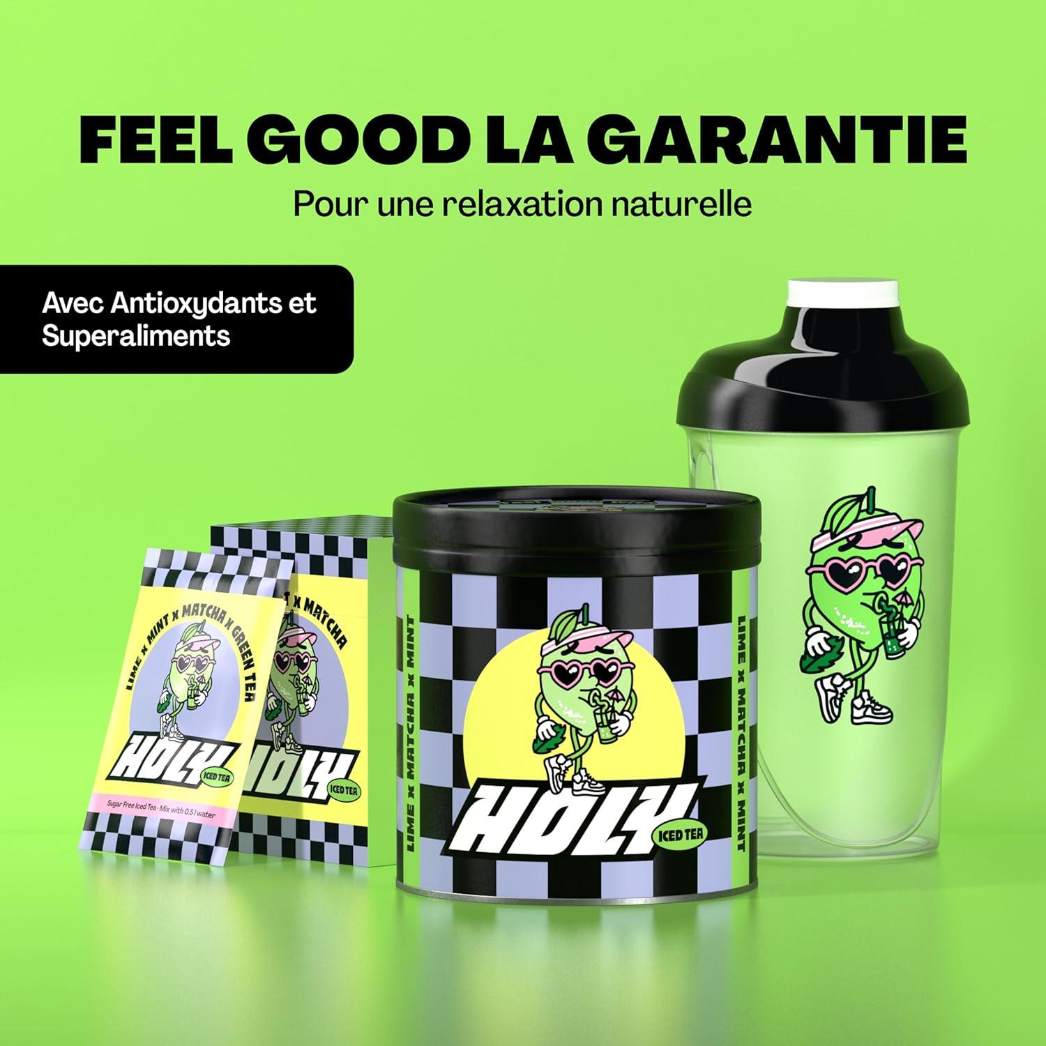 image:imageHOLY Iced Tea Bote de 10 sachets Acai x Hibiscus avec poudre au got daai et dhibiscus 10 portions avec antioxydants Th glac sans sucre Vgtalien avec armes 100 naturelsLime x Matcha x Mint