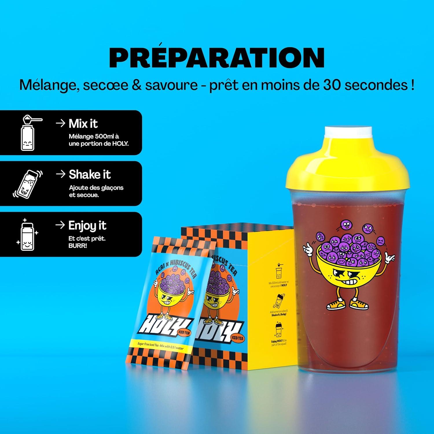 image:imageHOLY Iced Tea Bote de 10 sachets Acai x Hibiscus avec poudre au got daai et dhibiscus 10 portions avec antioxydants Th glac sans sucre Vgtalien avec armes 100 naturelsAa x Hibiscus