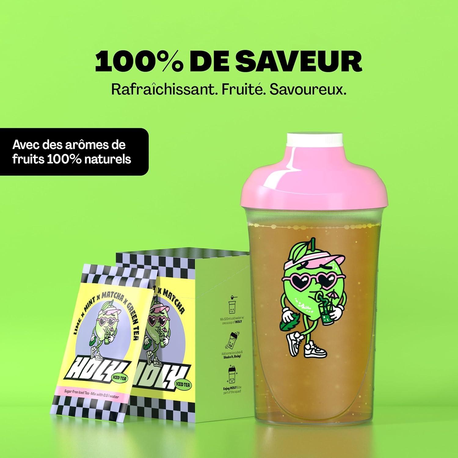 image:imageHOLY Iced Tea Bote de 10 sachets Acai x Hibiscus avec poudre au got daai et dhibiscus 10 portions avec antioxydants Th glac sans sucre Vgtalien avec armes 100 naturelsLime x Matcha x Mint