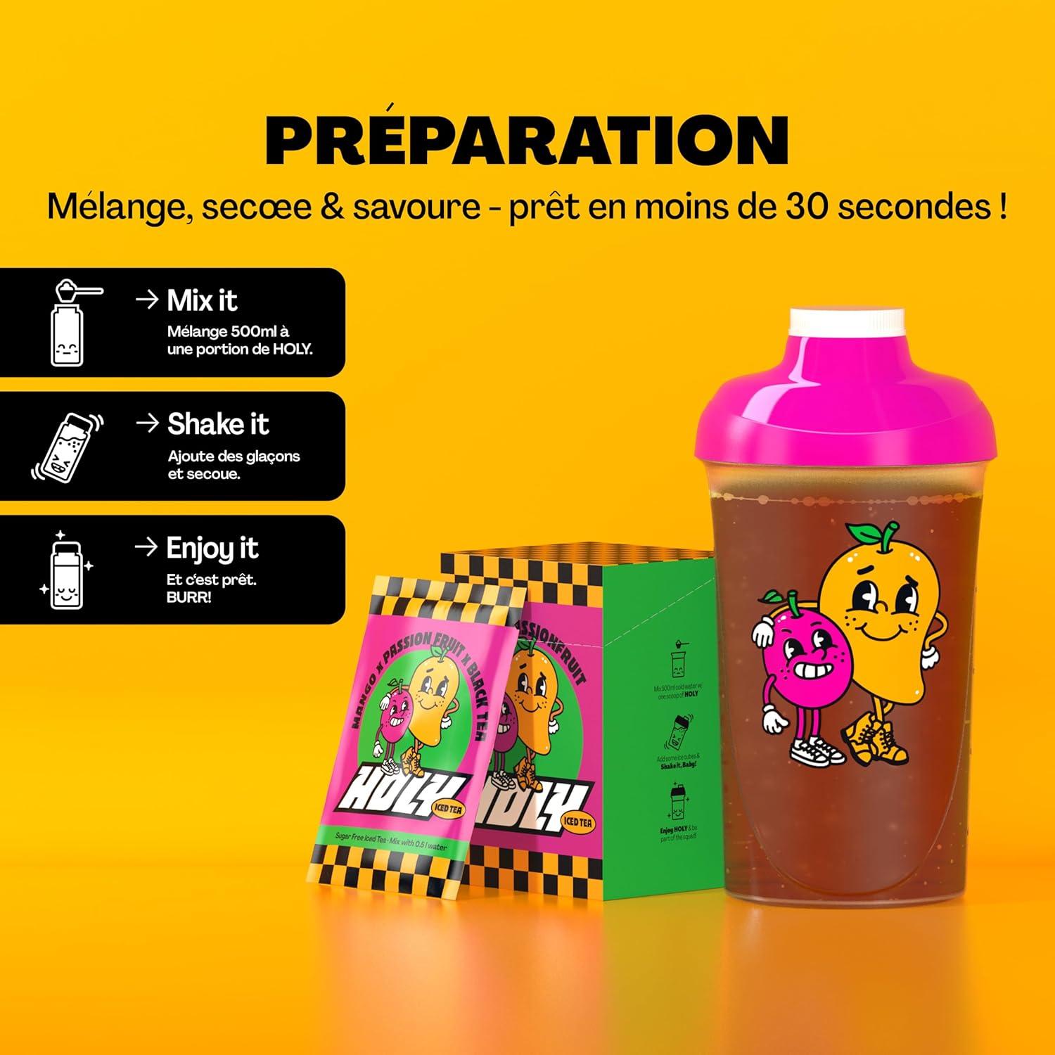image:imageHOLY Iced Tea Bote de 10 sachets Acai x Hibiscus avec poudre au got daai et dhibiscus 10 portions avec antioxydants Th glac sans sucre Vgtalien avec armes 100 naturelsMango x Passionfruit