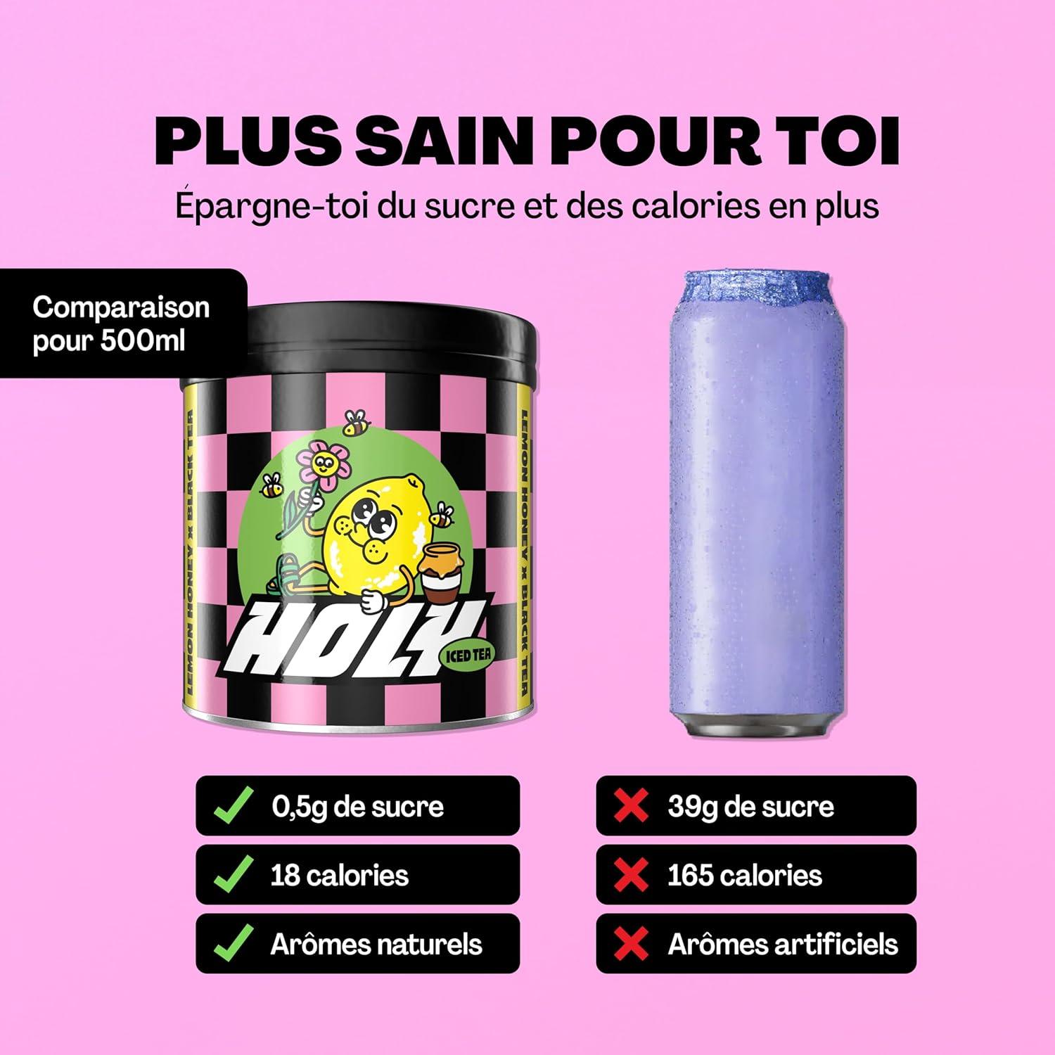 image:imageHOLY Iced Tea Bote de 10 sachets Acai x Hibiscus avec poudre au got daai et dhibiscus 10 portions avec antioxydants Th glac sans sucre Vgtalien avec armes 100 naturelsLemon Honey