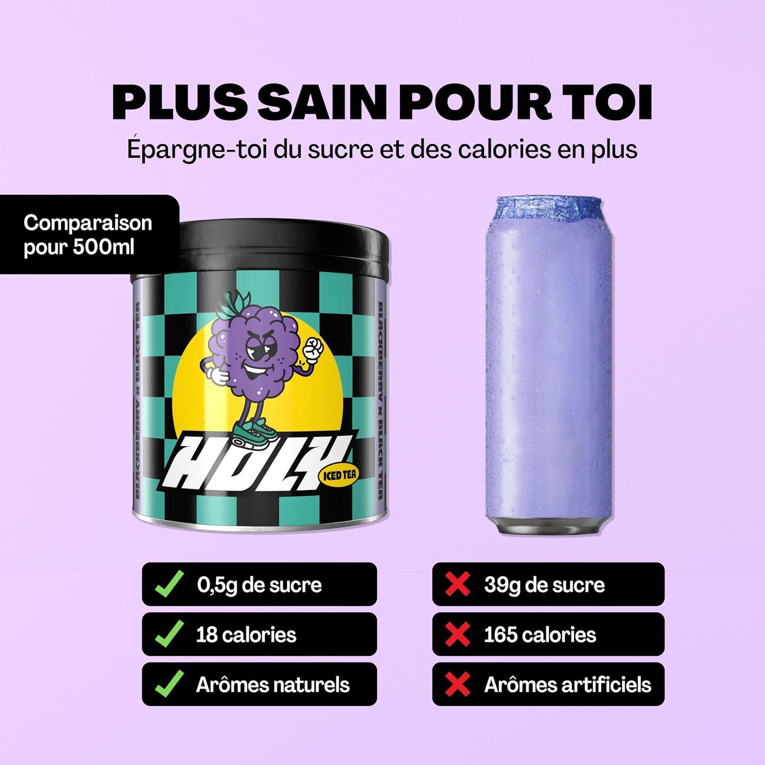 image:imageHOLY Iced Tea Bote de 10 sachets Acai x Hibiscus avec poudre au got daai et dhibiscus 10 portions avec antioxydants Th glac sans sucre Vgtalien avec armes 100 naturelsMre