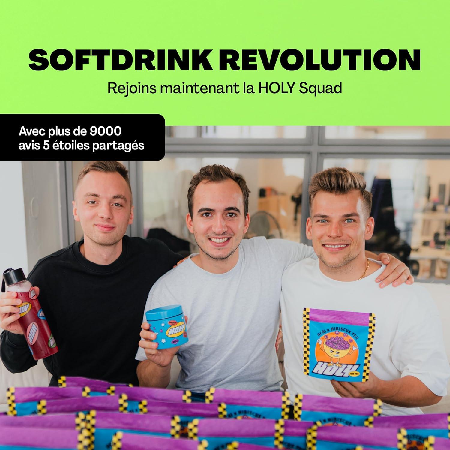 image:imageHOLY Iced Tea Bote de 10 sachets Acai x Hibiscus avec poudre au got daai et dhibiscus 10 portions avec antioxydants Th glac sans sucre Vgtalien avec armes 100 naturelsLime x Matcha x Mint