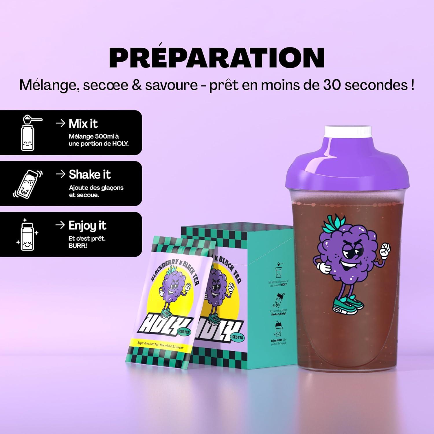 image:imageHOLY Iced Tea Bote de 10 sachets Acai x Hibiscus avec poudre au got daai et dhibiscus 10 portions avec antioxydants Th glac sans sucre Vgtalien avec armes 100 naturelsMre
