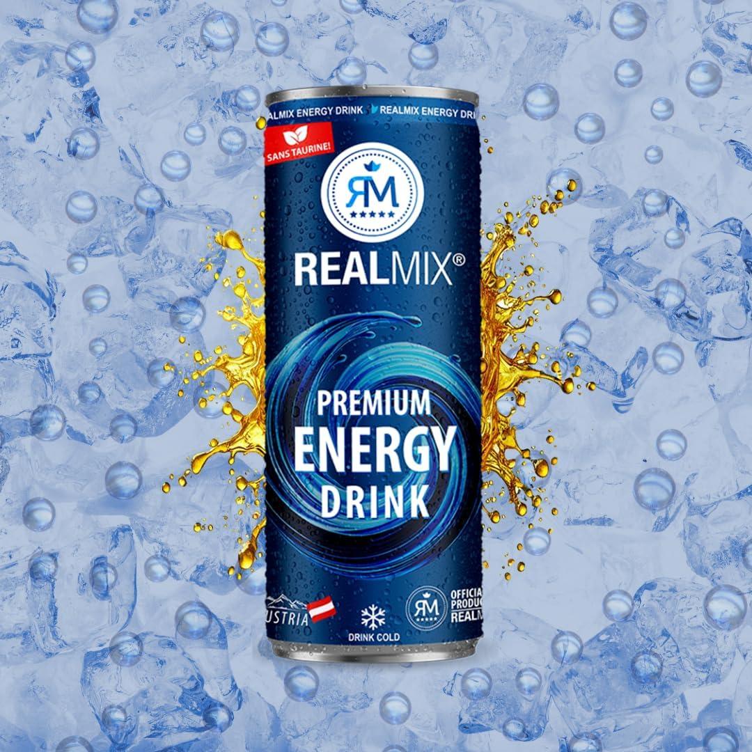image:imageRealMix Energy Drink Boissonnergisante Sans Taurine Cafine ampampExtrait de Guarana LowSugar Canette24x250ml RafrachissementnergieNaturelleEnergy Drink