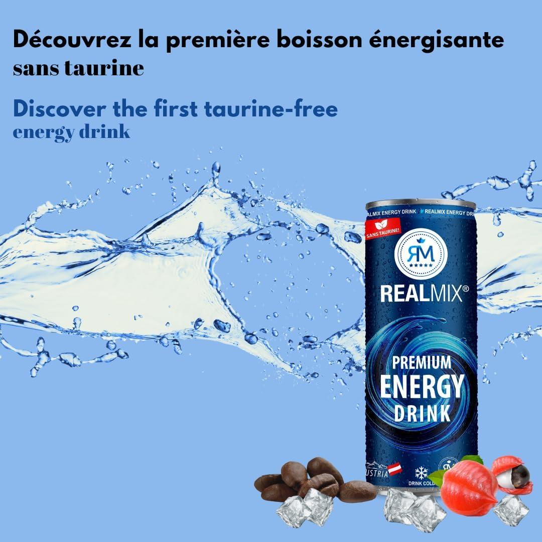 image:imageRealMix Energy Drink Boissonnergisante Sans Taurine Cafine ampampExtrait de Guarana LowSugar Canette24x250ml RafrachissementnergieNaturelleEnergy Drink