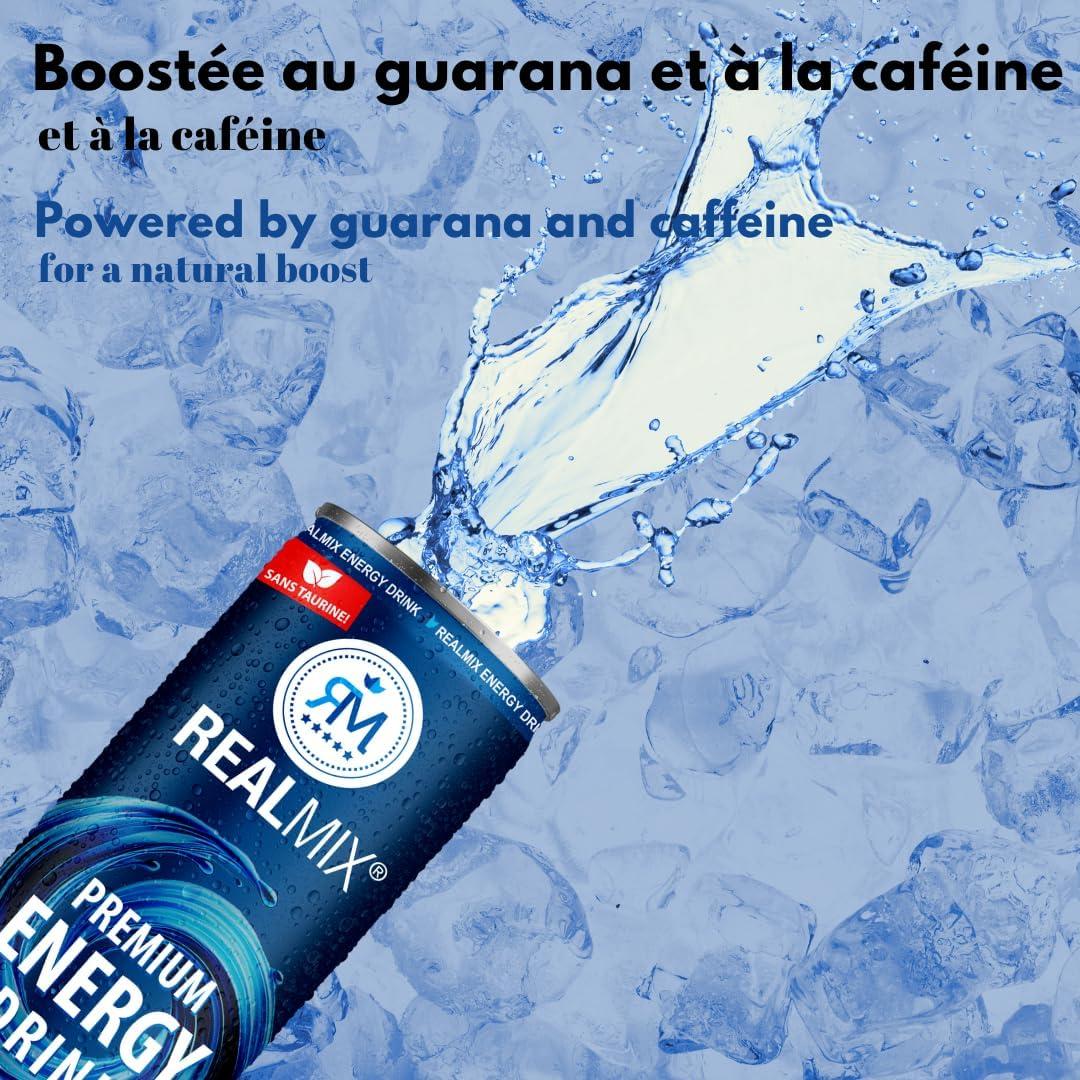 image:imageRealMix Energy Drink Boissonnergisante Sans Taurine Cafine ampampExtrait de Guarana LowSugar Canette24x250ml RafrachissementnergieNaturelleEnergy Drink