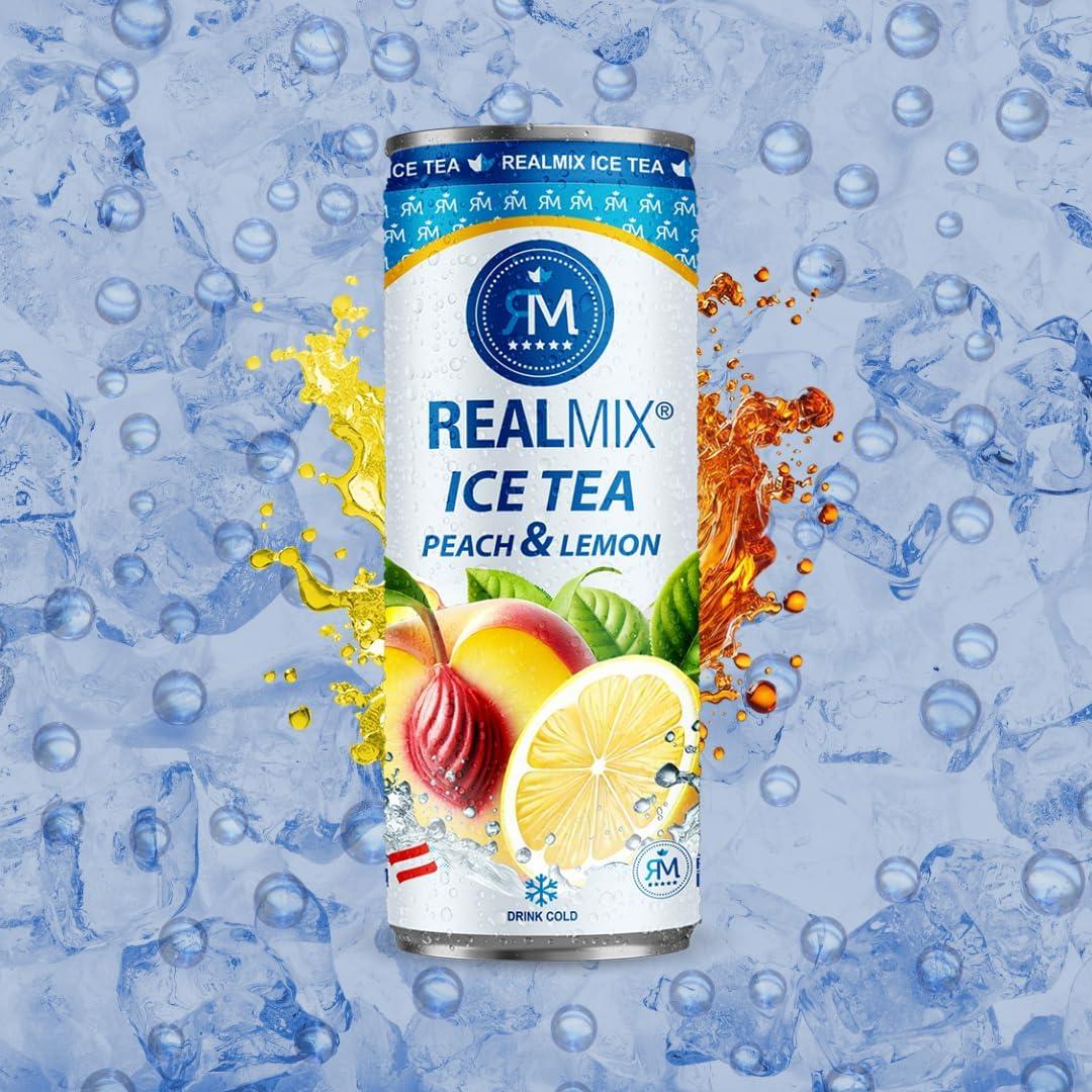 image:imageRealMix Energy Drink Boissonnergisante Sans Taurine Cafine ampampExtrait de Guarana LowSugar Canette24x250ml RafrachissementnergieNaturelleIcetea PcheCitron