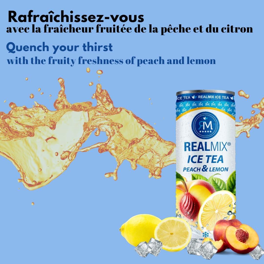 image:imageRealMix Energy Drink Boissonnergisante Sans Taurine Cafine ampampExtrait de Guarana LowSugar Canette24x250ml RafrachissementnergieNaturelleIcetea PcheCitron
