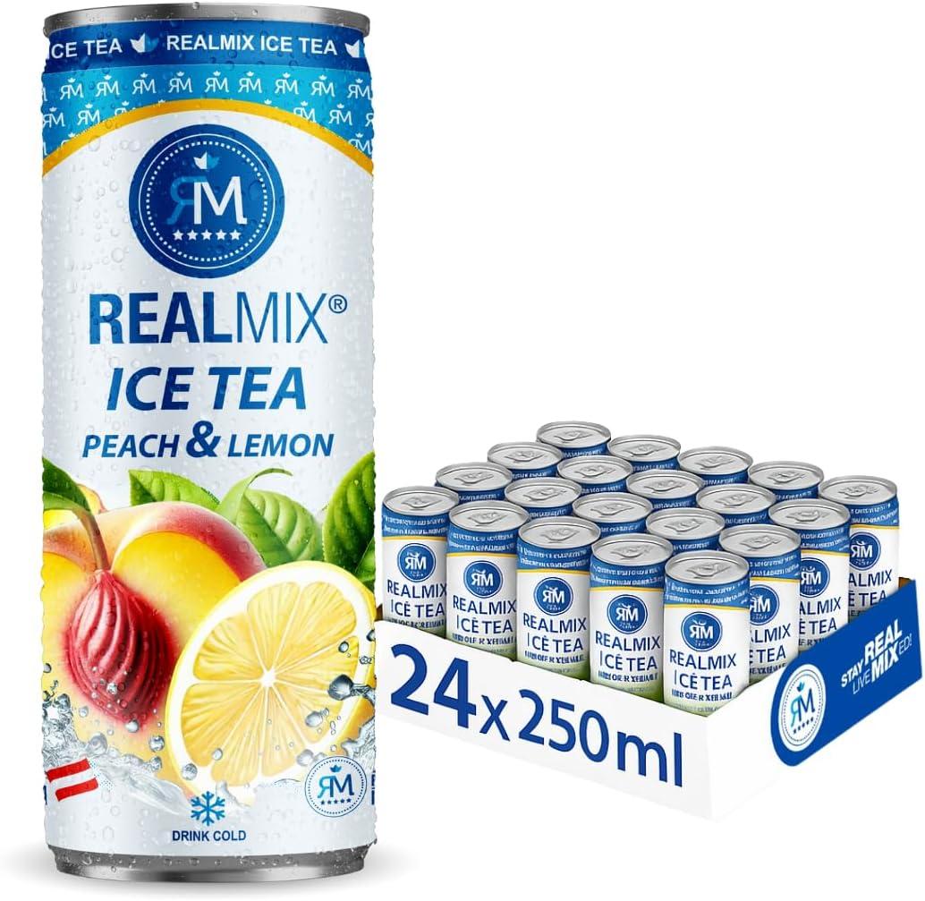 image:imageRealMix Energy Drink Boissonnergisante Sans Taurine Cafine ampampExtrait de Guarana LowSugar Canette24x250ml RafrachissementnergieNaturelleIcetea PcheCitron