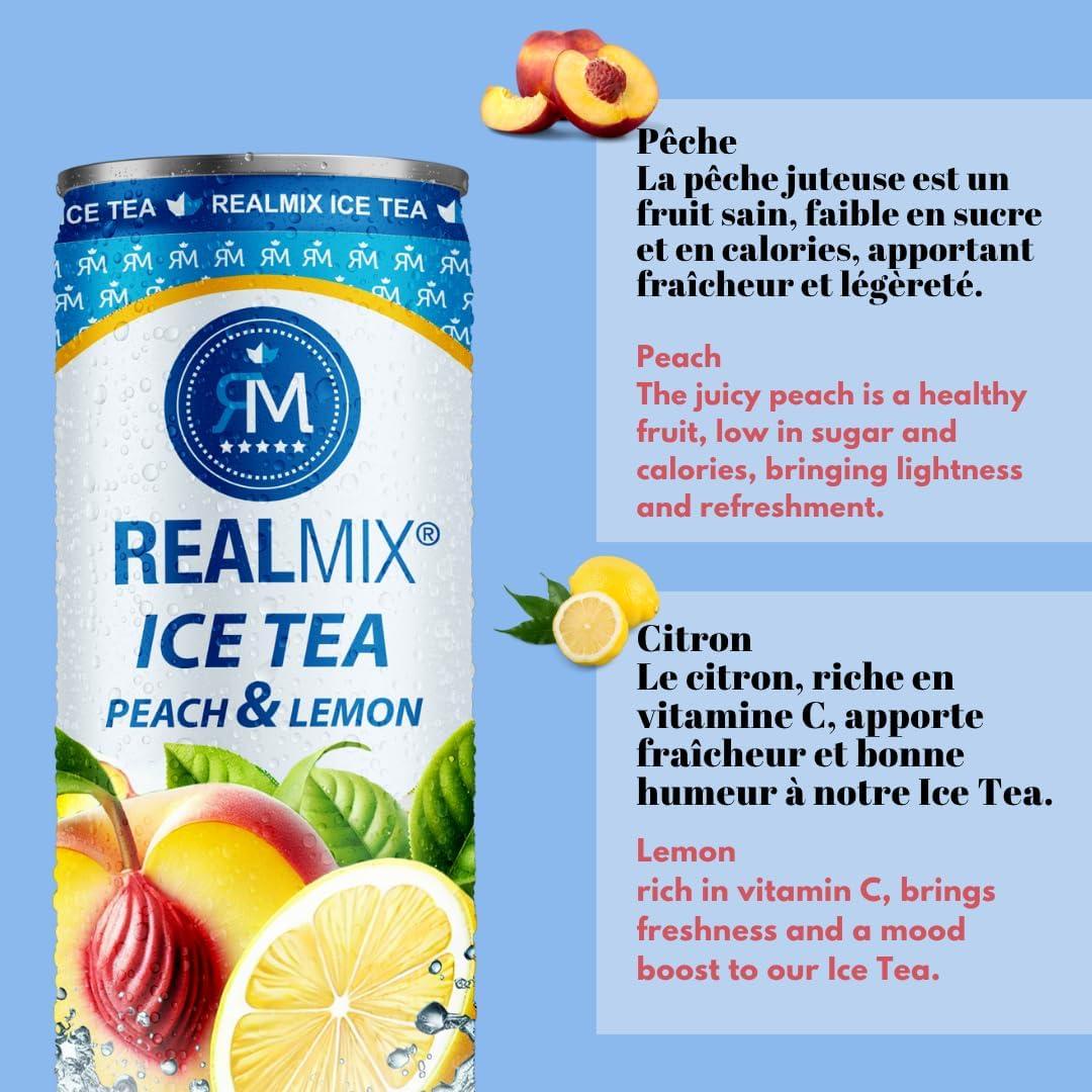 image:imageRealMix Energy Drink Boissonnergisante Sans Taurine Cafine ampampExtrait de Guarana LowSugar Canette24x250ml RafrachissementnergieNaturelleIcetea PcheCitron