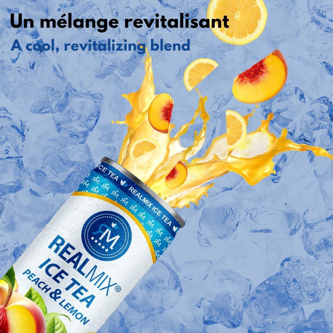 image:imageRealMix Energy Drink Boissonnergisante Sans Taurine Cafine ampampExtrait de Guarana LowSugar Canette24x250ml RafrachissementnergieNaturelleIcetea PcheCitron