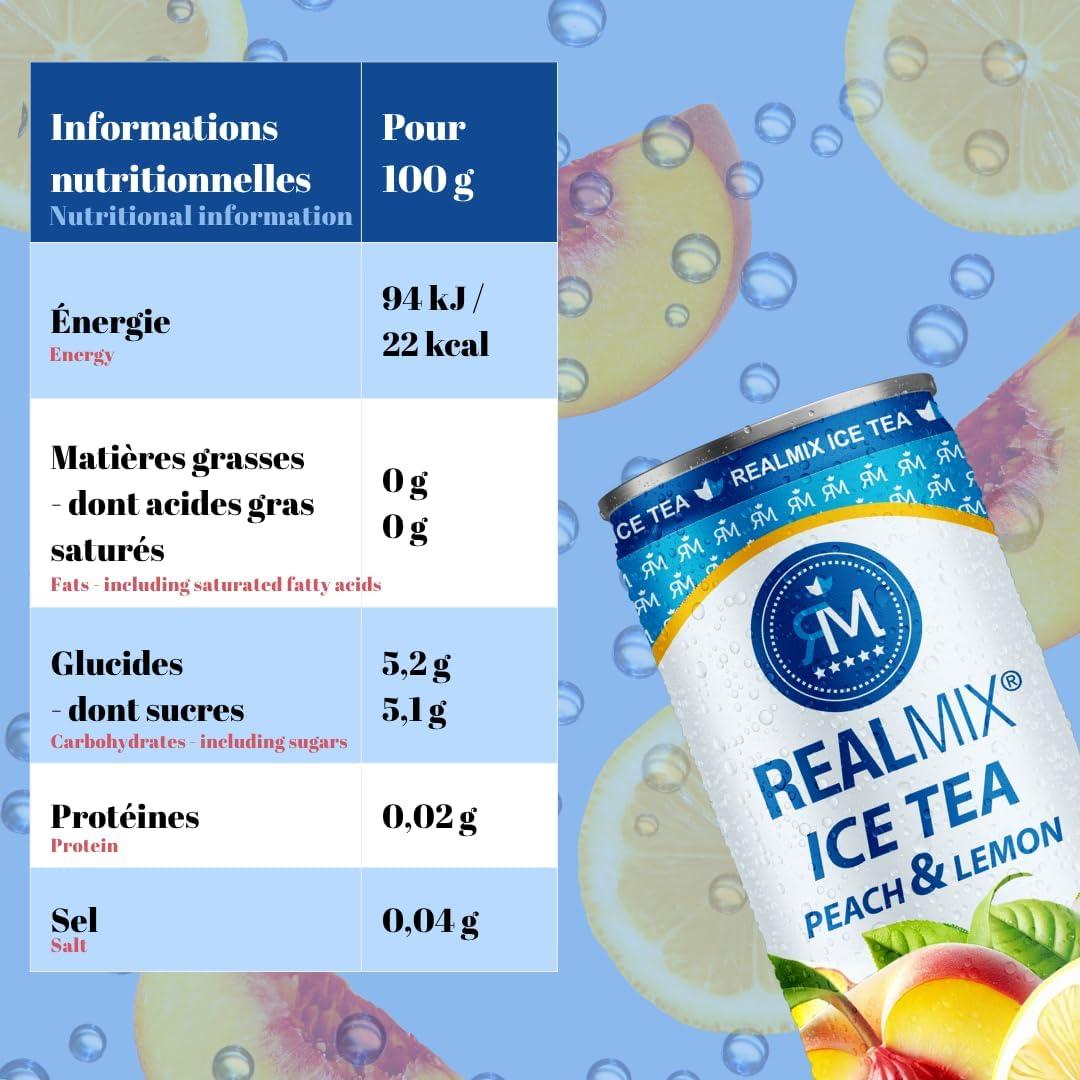 image:imageRealMix Energy Drink Boissonnergisante Sans Taurine Cafine ampampExtrait de Guarana LowSugar Canette24x250ml RafrachissementnergieNaturelleIcetea PcheCitron