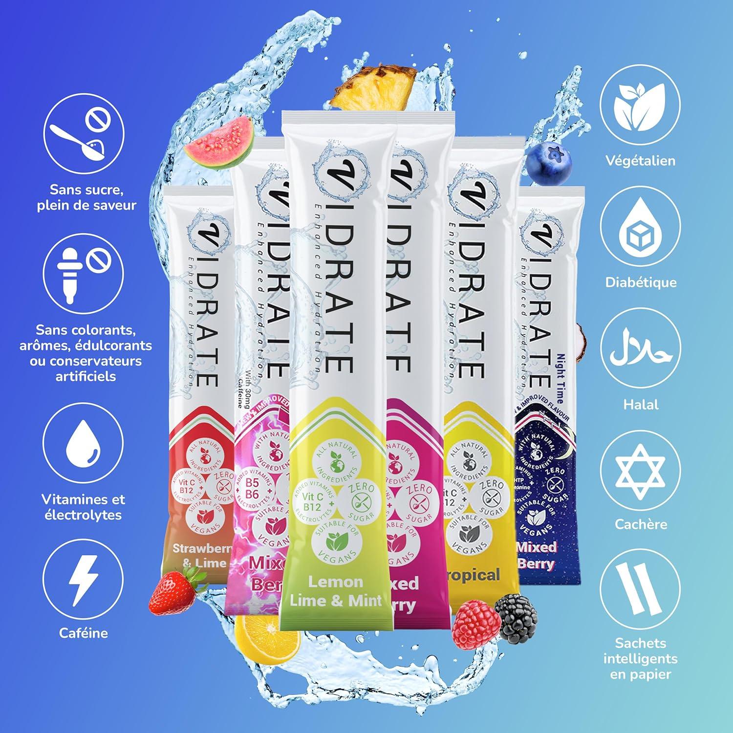 image:imageViDrate 30 Variety Electrolyte en poudre lectrolyte Hydratation sans sucre Boisson lectrolyte pour adultes et enfants Riche en vitamines minraux et complmentsPack Varit