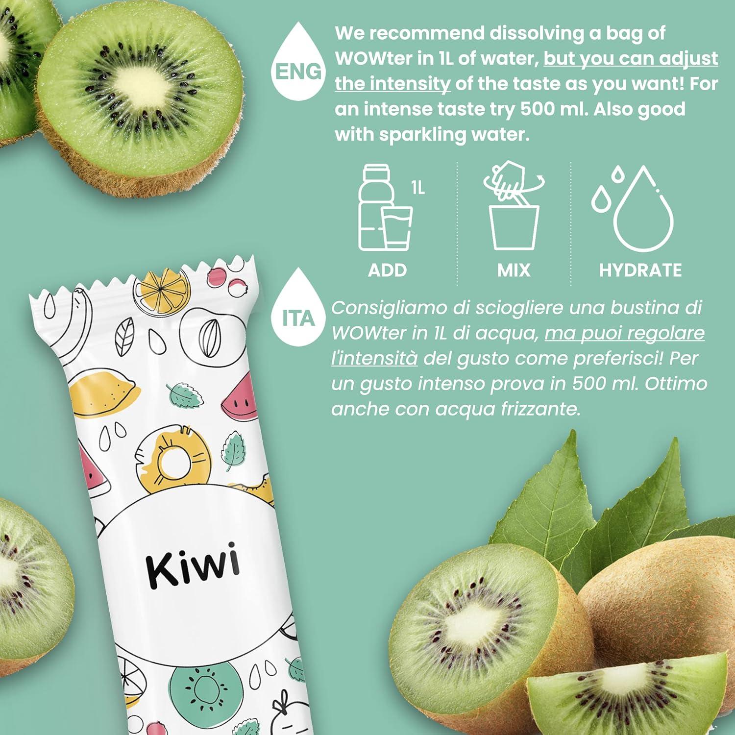 image:imageWOWTER by AMZ BETTER Poudre Pour Aromatiser leau 24 Sachets de Poudre de Saveur de Kiwi Sans Calories Sans OGM Sans Gluten Sans Sucre Made in Italy 96 g