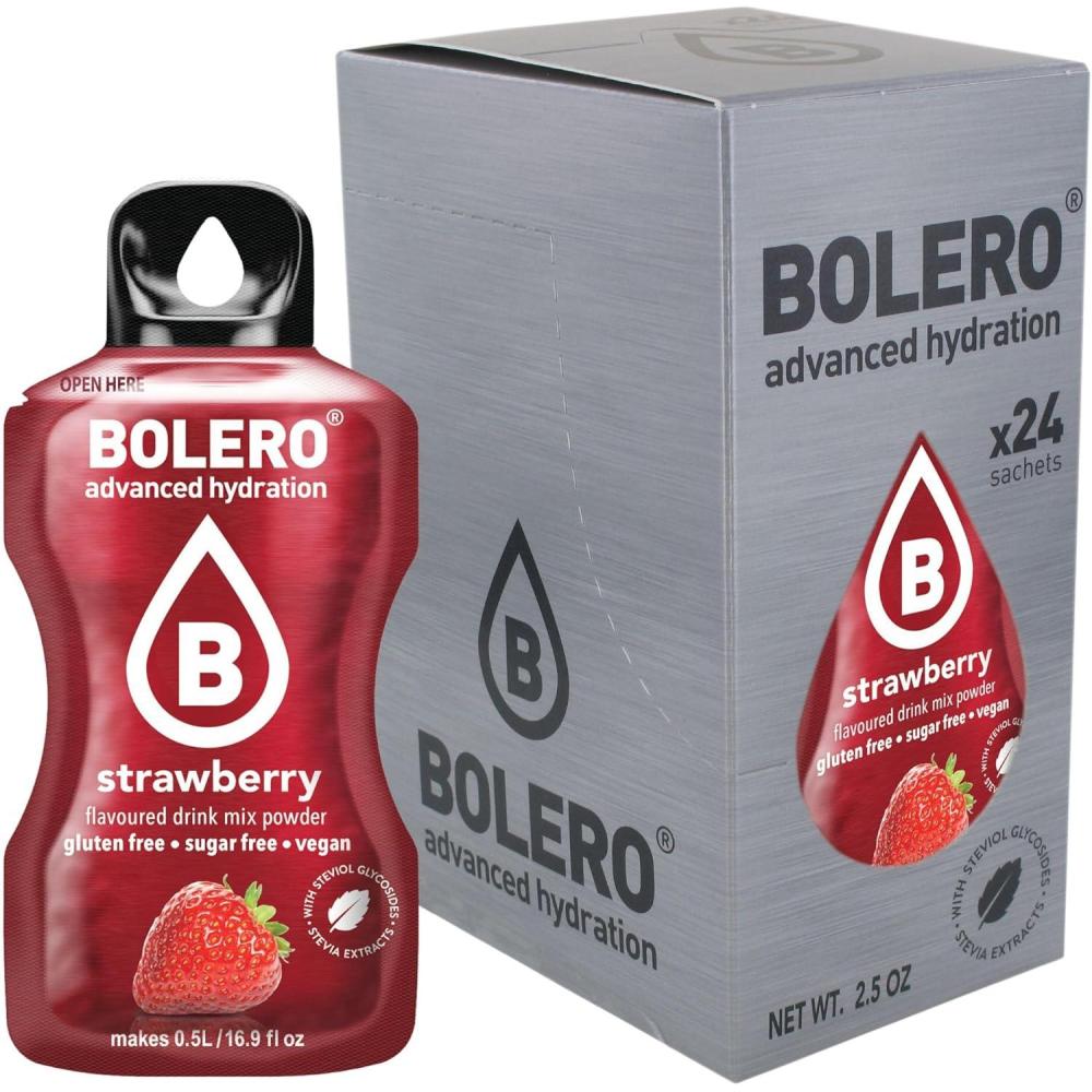 image:imageBolro STRAWBERRY 24x3g Jus en poudre sans sucre dulcor la stvia vitamine C pour enfants et sportifs sans gluten vgtalien saveur de fraise