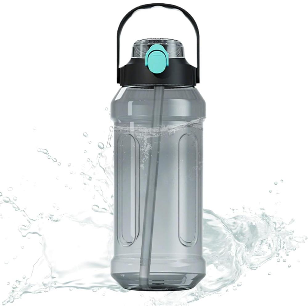 image:imageBouteille deau sportive bouteille deau antifuite avec paille et support de portefeuille Bouteille de boisson de remise en forme de motivation bouteille de grande capacit adapte aux hommes dNoir et Bleu