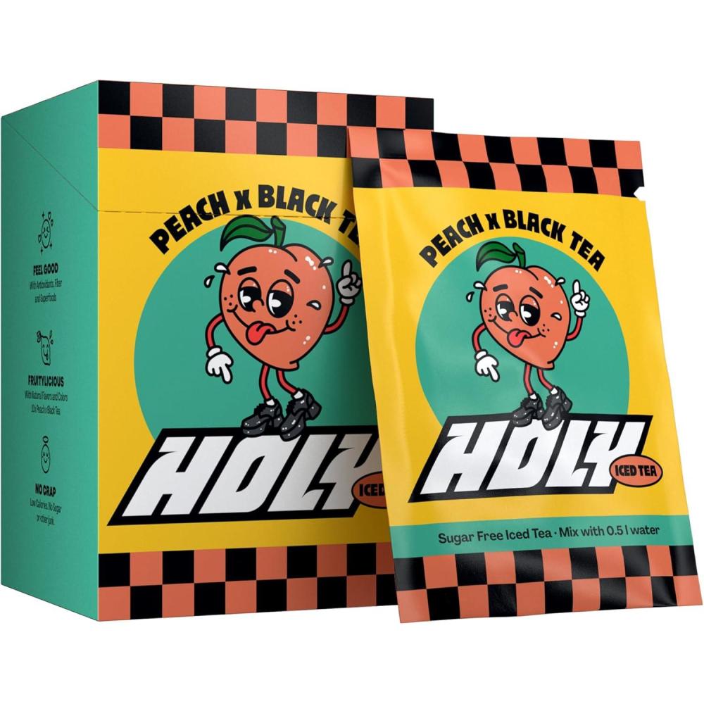 image:imageHOLY Iced Tea Bote de 10 sachets Acai x Hibiscus avec poudre au got daai et dhibiscus 10 portions avec antioxydants Th glac sans sucre Vgtalien avec armes 100 naturelsPeach x Nectrarine