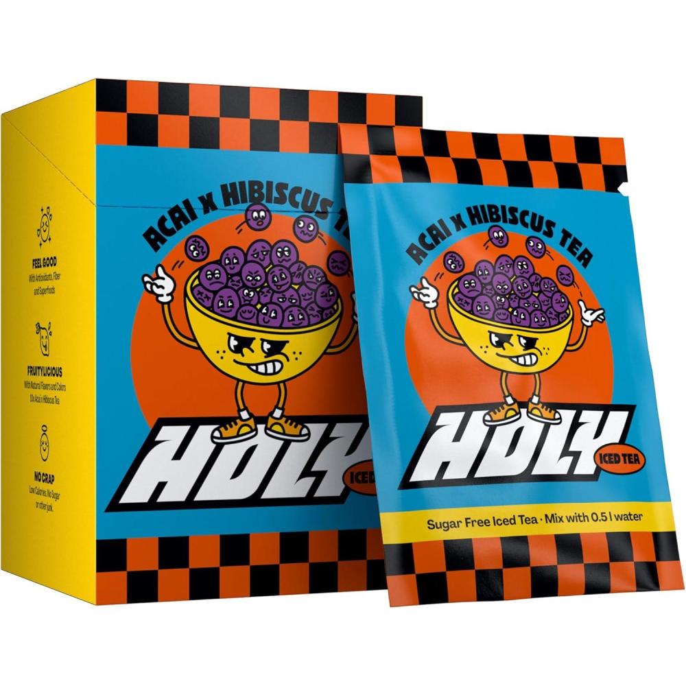 image:imageHOLY Iced Tea Bote de 10 sachets Acai x Hibiscus avec poudre au got daai et dhibiscus  10 portions avec antioxydants  Th glac sans sucre  Vgtalien avec armes 100 naturelsAa x Hibiscus
