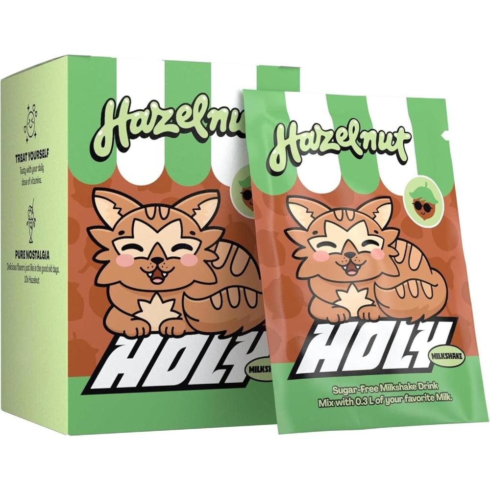 image:imageHOLY Milkshake Coffret dgustation de 10 portions Vanille 10 portions enrichies en vitamines B C et D et armes 100 naturels sans sucre sans cafine et veganHazelnut