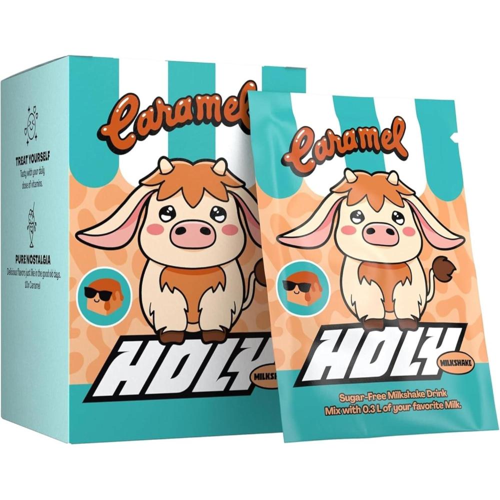 image:imageHOLY Milkshake Coffret dgustation de 10 portions Vanille 10 portions enrichies en vitamines B C et D et armes 100 naturels sans sucre sans cafine et veganCaramel