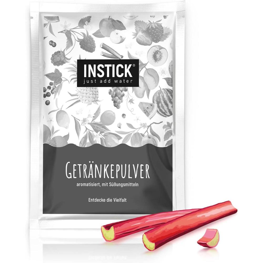 image:imageINSTICK Boisson instantane sans sucre rhubarbe 1 paquet pour 18 l  Poudre vgtalienne pauvre en calories et vitamine C  Poudre instantanerhubarbe
