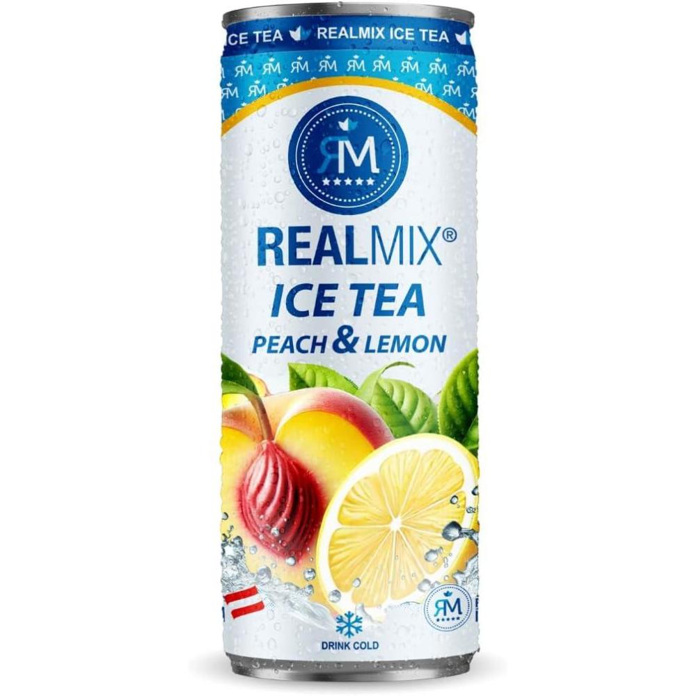 image:imageRealMix Energy Drink Boissonnergisante Sans Taurine Cafine ampampExtrait de Guarana LowSugar Canette24x250ml RafrachissementnergieNaturelleIcetea PcheCitron