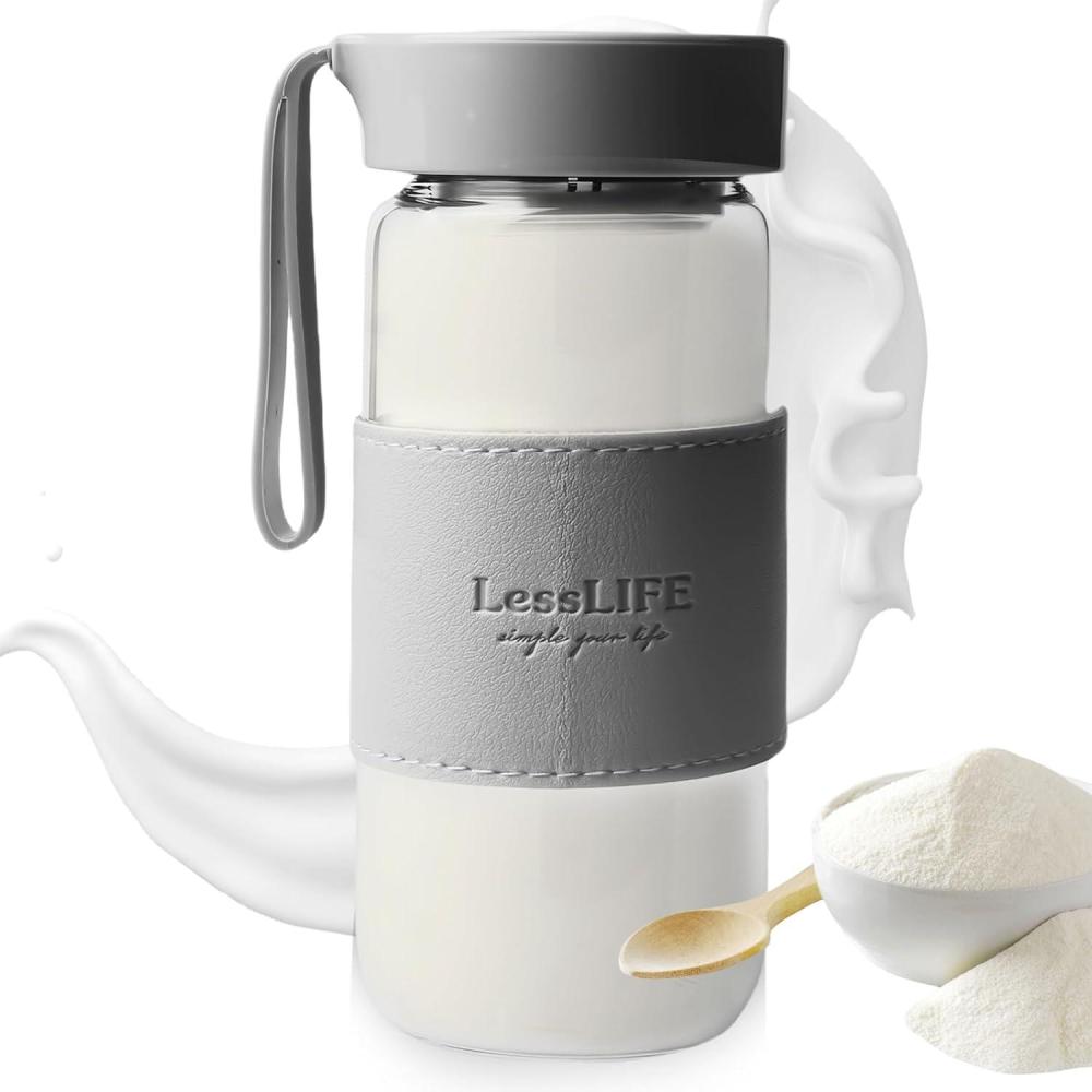 image:imageShaker Shaker Shaker protines en verre avec boules mlangeuses en acier inoxydable 480 ml sans BPA et antifuite pour boissons protines et sportives bouteille deau gris