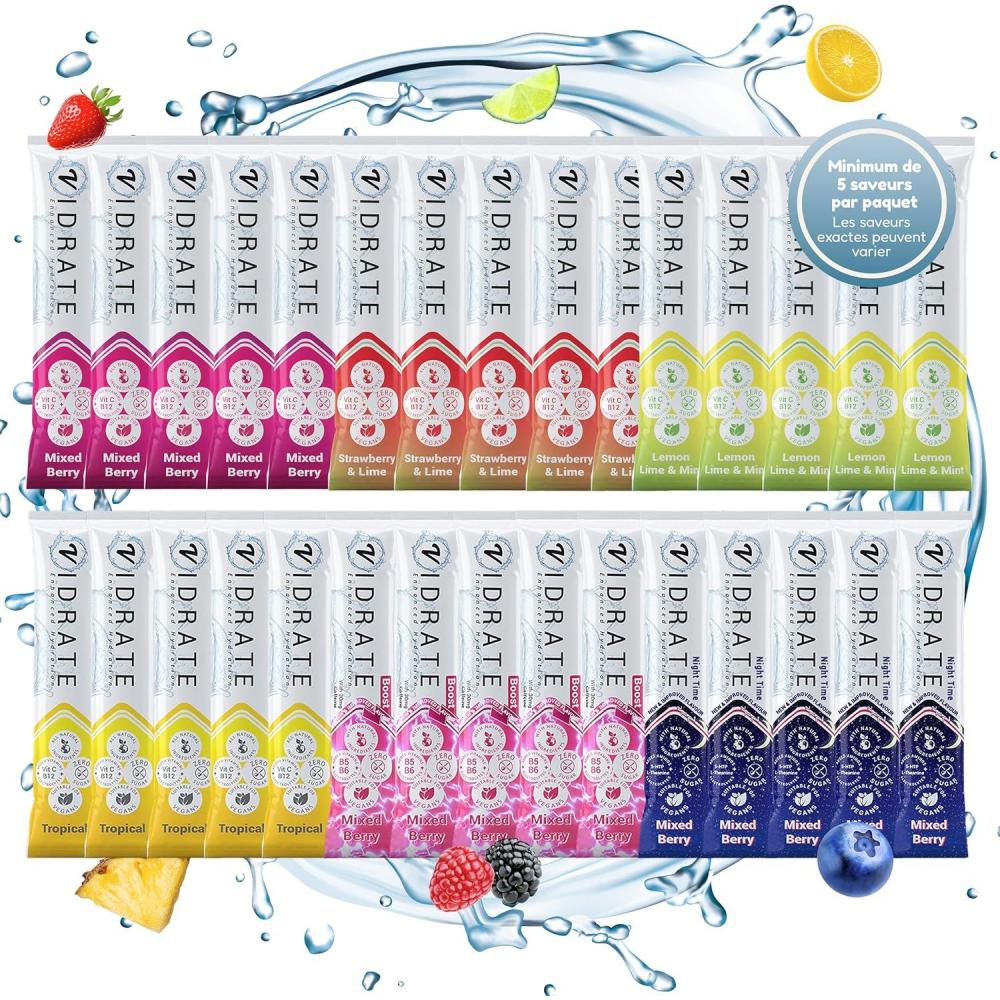 image:imageViDrate 30 Variety Electrolyte en poudre lectrolyte Hydratation sans sucre Boisson lectrolyte pour adultes et enfants Riche en vitamines minraux et complmentsPack Varit
