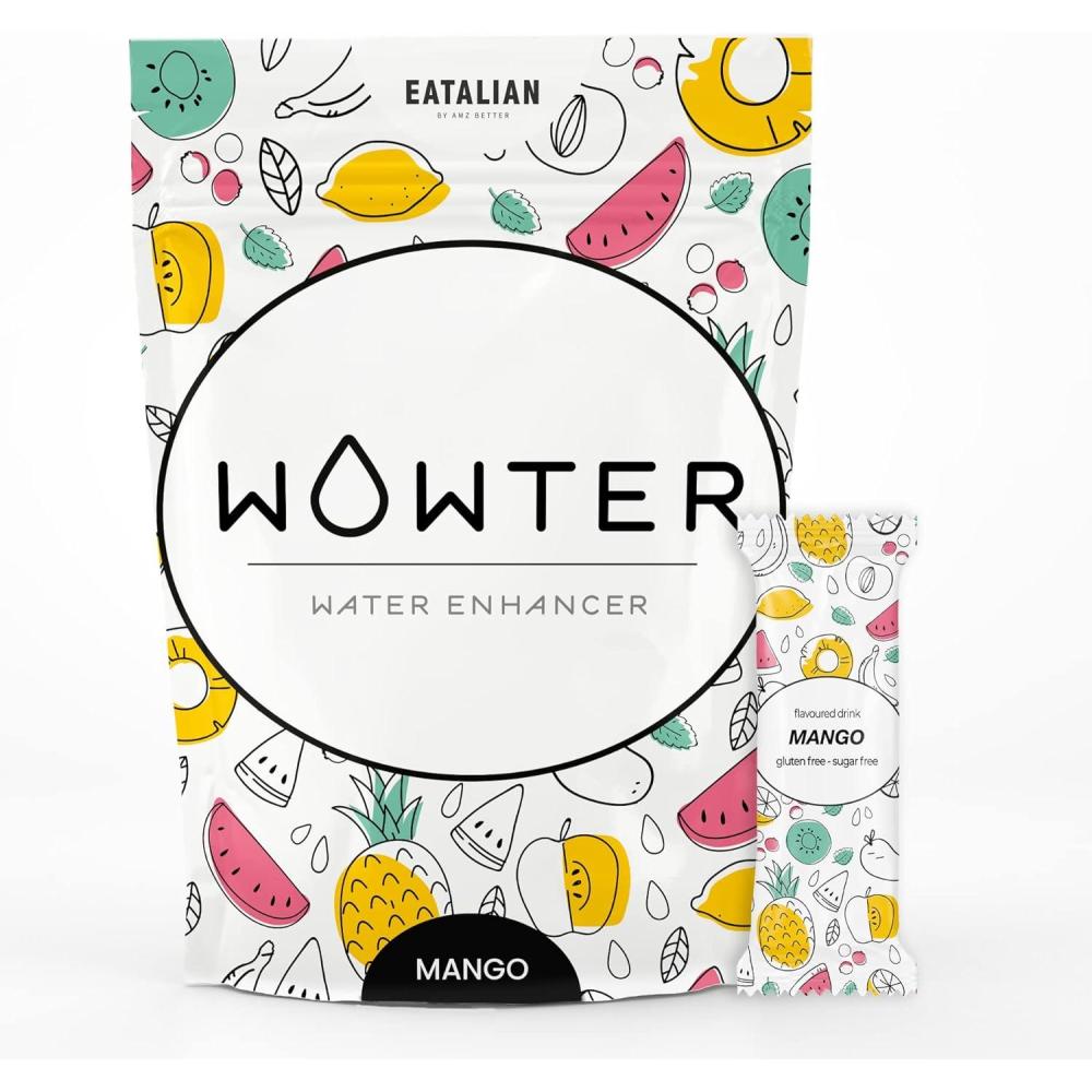 image:imageWOWTER by AMZ BETTER Poudre Pour Aromatiser leau 24 Sachets de Poudre de Saveur de Mangue Sans Calories Sans OGM Sans Gluten Sans Sucre Made in Italy 96 g