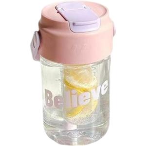 Bouteille d&rsquo;eau pour – tasse de boisson sportive avec passoir à thé, conception de grande capacité à grande capacité | Bouteille d&rsquo;eau de paille avec boucle de transport pour les voyages, l&rsquo;éc(Pink)