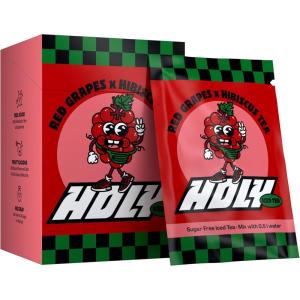HOLY Iced Tea Boîte de 10 sachets “Acai x Hibiscus” avec poudre au goût d&rsquo;açai et d&rsquo;hibiscus | 10 portions avec antioxydants | Thé glacé sans sucre | Végétalien avec arômes 100% naturels(Red Grapes)