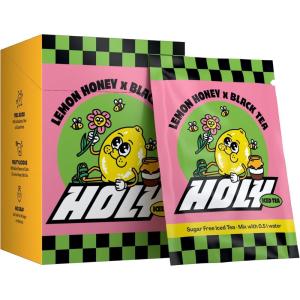HOLY Iced Tea Boîte de 10 sachets “Acai x Hibiscus” avec poudre au goût d&rsquo;açai et d&rsquo;hibiscus | 10 portions avec antioxydants | Thé glacé sans sucre | Végétalien avec arômes 100% naturels(Lemon Honey)